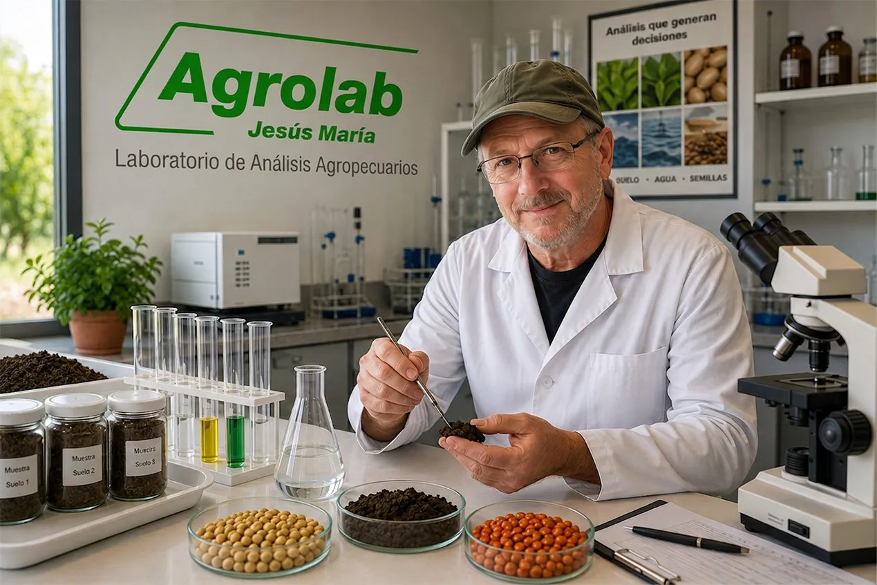 Técnico de Agrolab analizando muestras de suelo en el laboratorio